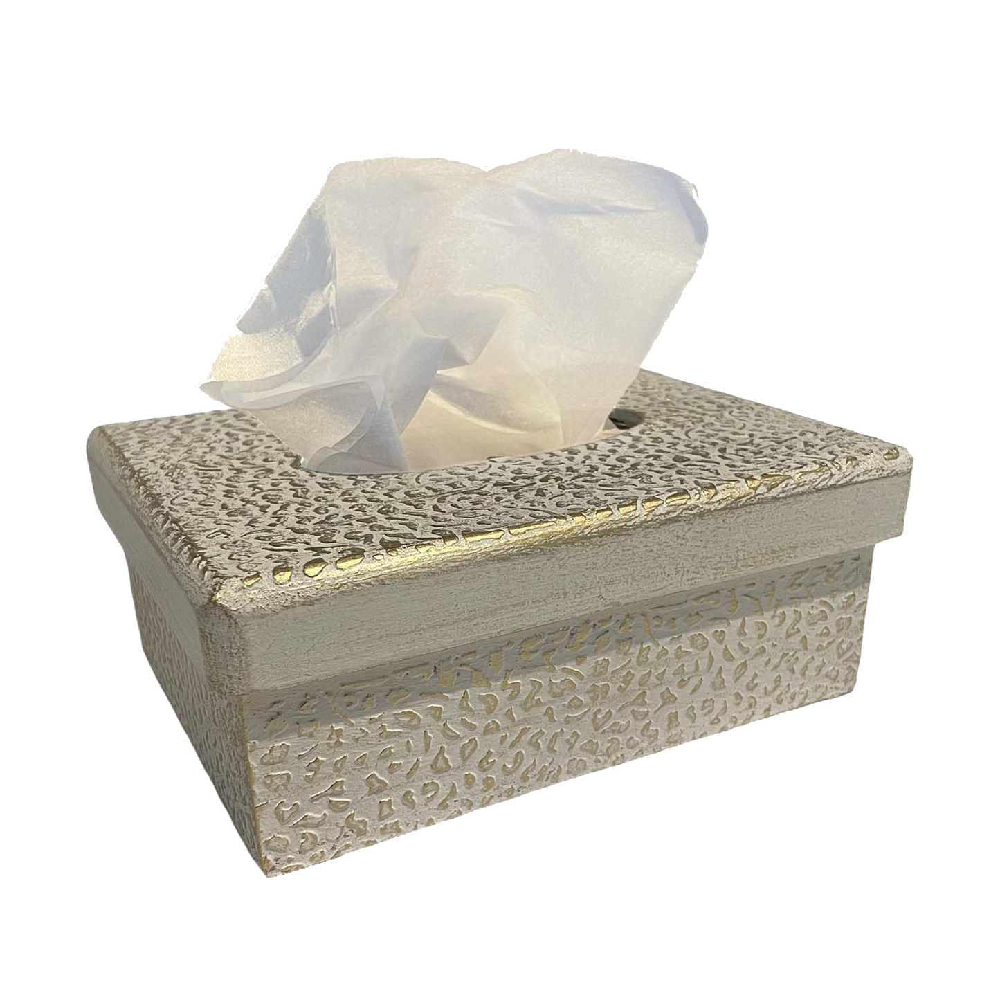 CAJA PORTA PAÑUELOS BLANCO CON DORADO