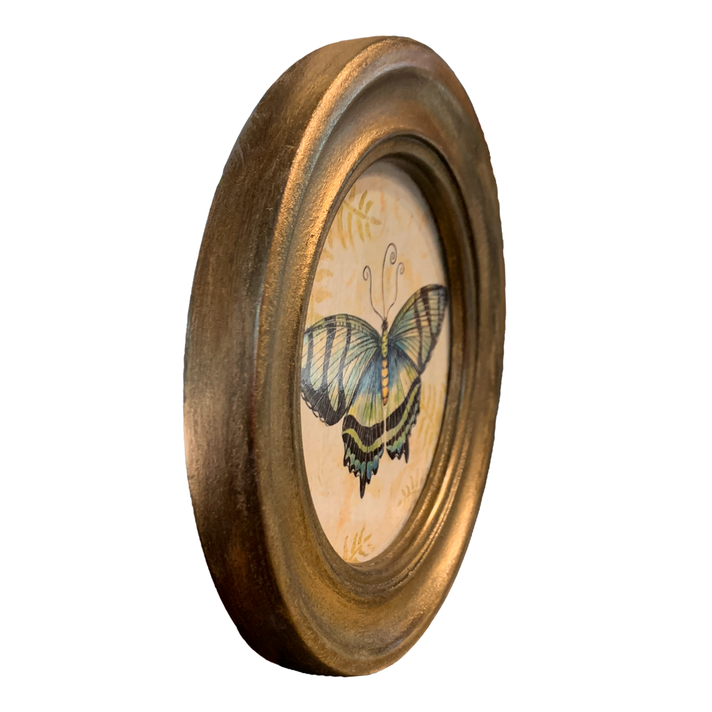 Cuadro moldura dorado redondo mariposa