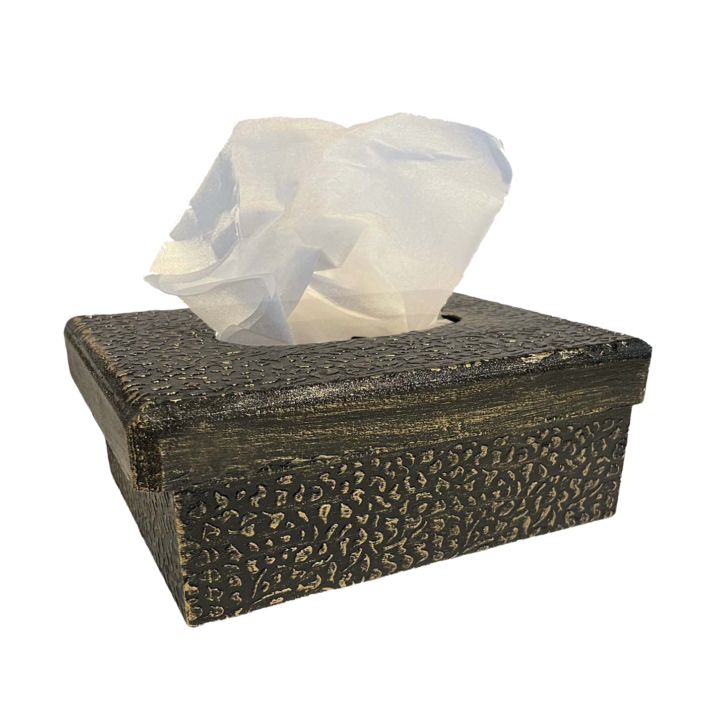 CAJA PORTA PAÑUELOS NEGRA CON DORADO