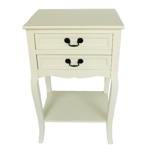 Velador 2 cajones con molduras blanco hueso