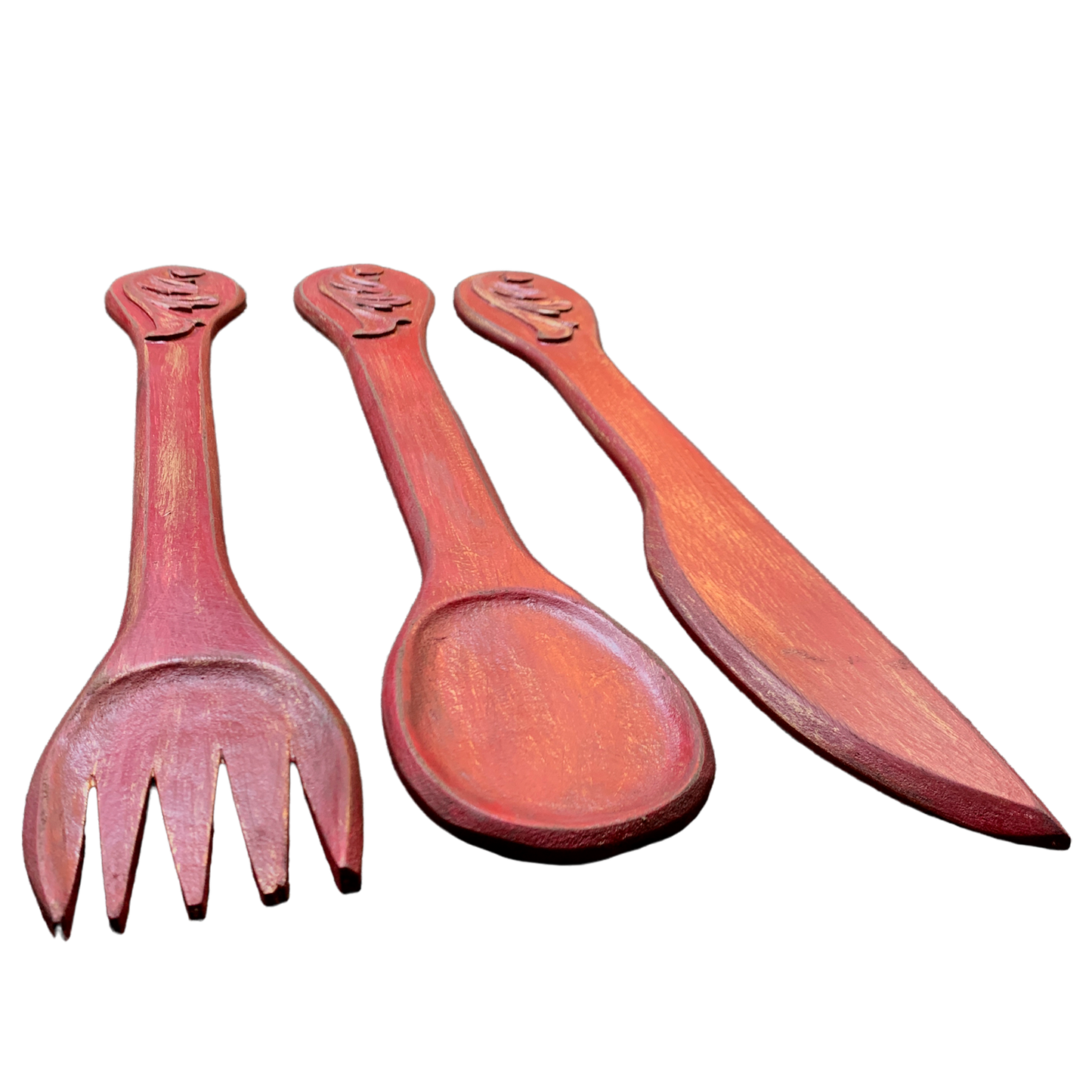 Set cubiertos madera rojo / dorado