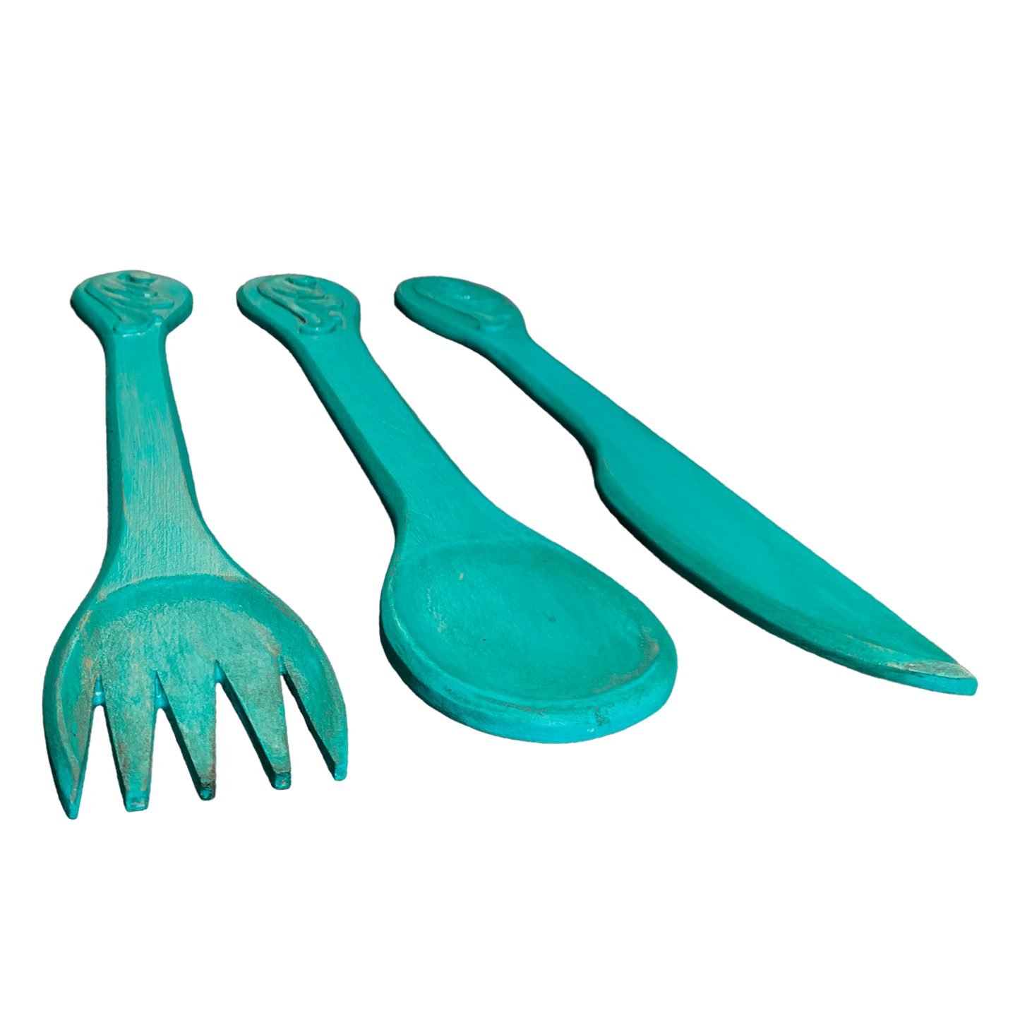 set cubiertos madera turquesa