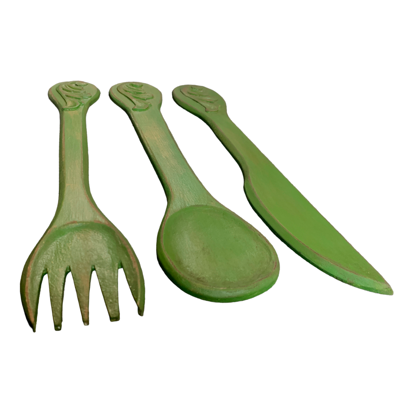 Set cubiertos madera verde