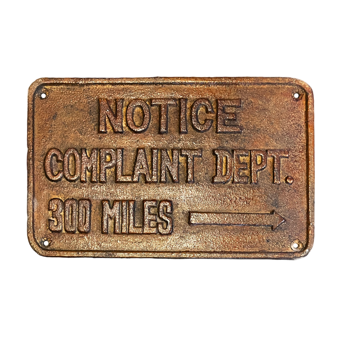 Placa "Notice complant dept."
