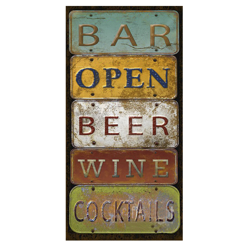 Afiche "Bar,open,beer,wine,cocktails"