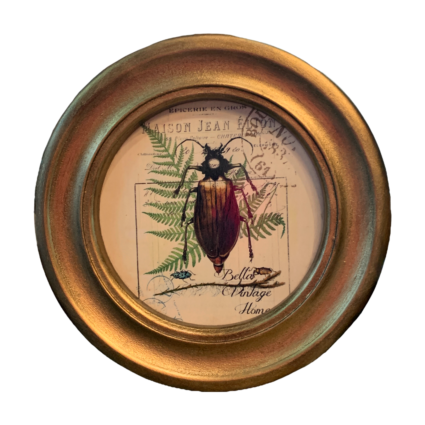 Cuadro moldura dorado redondo escarabajo